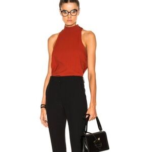 ALC brick red crepe mock neck hidden shelf bra halter tank fly away back 4 S